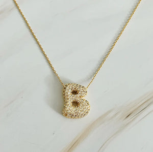 Crystal Bubble Letter Gold Initial Necklace