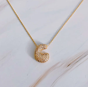 Crystal Bubble Letter Gold Initial Necklace