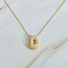 Load image into Gallery viewer, Crystal Bubble Letter Gold Initial Necklace