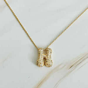 Crystal Bubble Letter Gold Initial Necklace