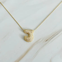 Load image into Gallery viewer, Crystal Bubble Letter Gold Initial Necklace