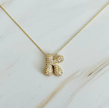 Load image into Gallery viewer, Crystal Bubble Letter Gold Initial Necklace