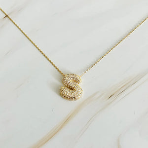 Crystal Bubble Letter Gold Initial Necklace