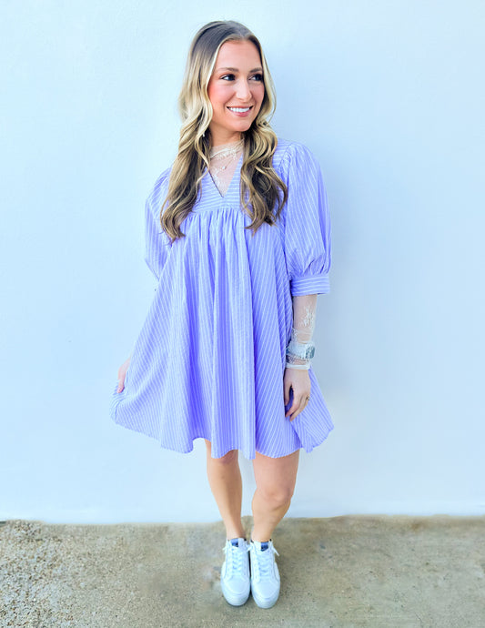 Main Attraction 3/4 Puff Sleeve Dress in Lavender