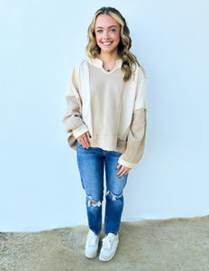 Steady Heart Long Sleeve Knit Top in Beige Multi