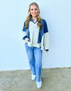 Steady Heart Long Sleeve Knit Top in Navy Multi