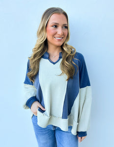 Steady Heart Long Sleeve Knit Top in Navy Multi