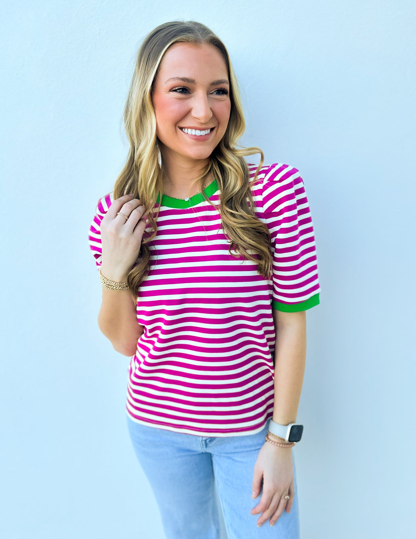 Happy As Can Be Striped Top in Light Pink