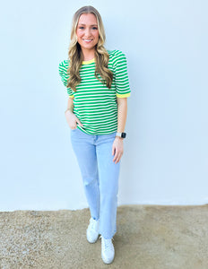 Happy As Can Be Striped Top in Green