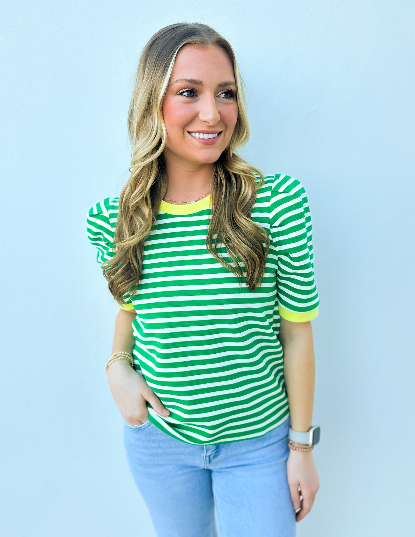 Happy As Can Be Striped Top in Green