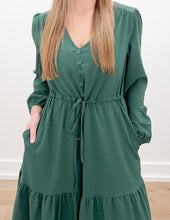 Load image into Gallery viewer, Picture Perfect LS Button V-Neck Tiered Maxi Dress in Green
