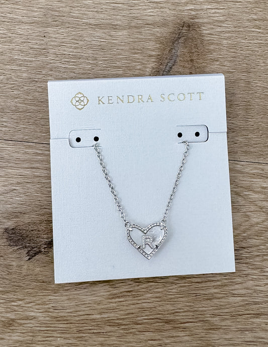 Kendra Scott Heart Letter R Necklace in Silver/Ivory MOP