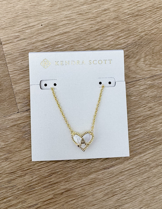Kendra Scott Heart Letter A Necklace in Gold/Ivory Mother Of Pearl