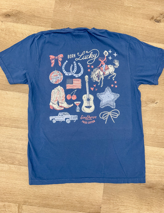 Southern Fried Cotton Born Lucky SS Tee Midnight