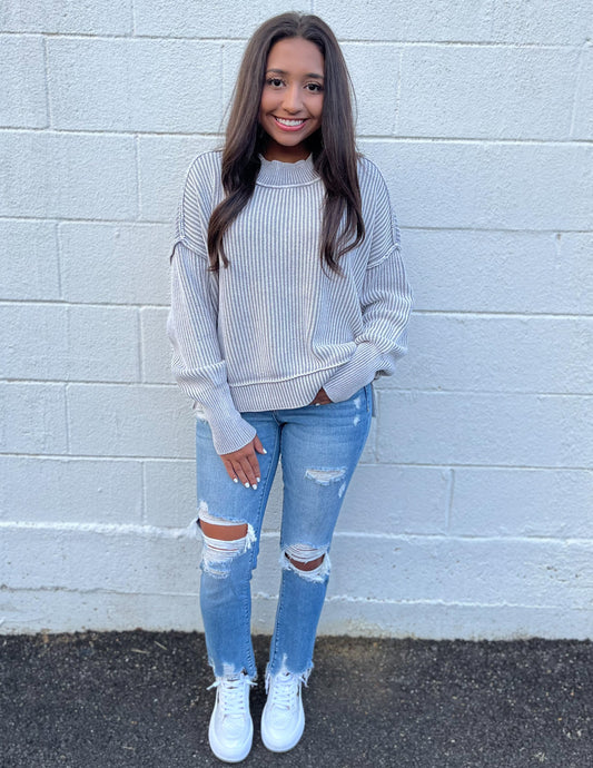 In Good Spirits Oversized Crop Sweater Grey