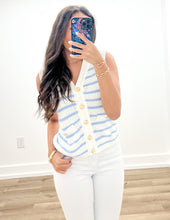 Load image into Gallery viewer, Speak To Me Striped Henley Knit Top in Sky Blue