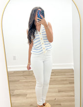 Load image into Gallery viewer, Speak To Me Striped Henley Knit Top in Sky Blue