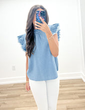 Load image into Gallery viewer, So Simple Now Denim Ruffle Sleeves Top