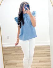 Load image into Gallery viewer, So Simple Now Denim Ruffle Sleeves Top