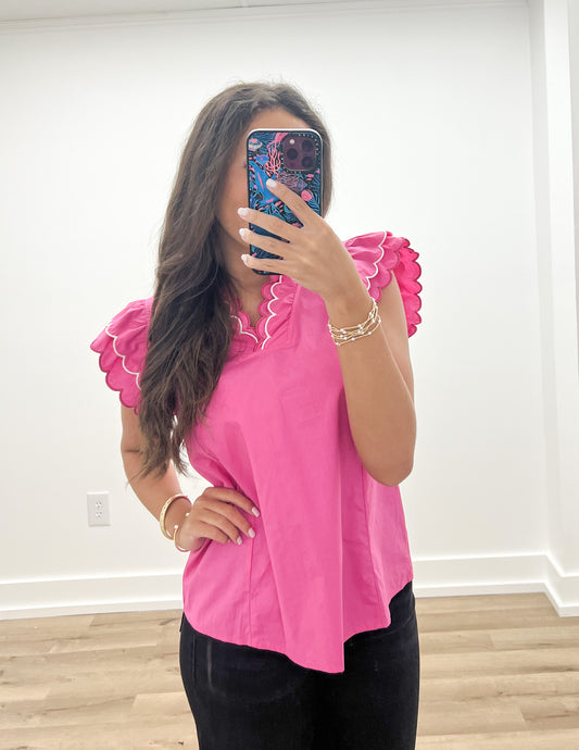 Going To Tell Everybody Scallop Trim Blouse