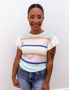 Stop And Stare Striped Flutter Sleeve Blouse