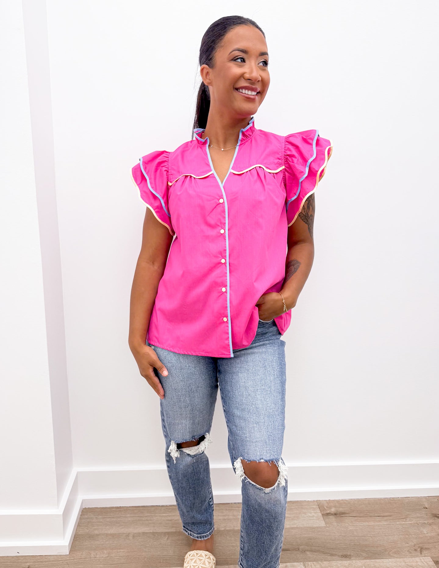 Love Me Not Flutter Sleeve Top