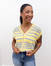 Load image into Gallery viewer, Spring Days Stripped Button-Up Sweater Top in Lemon/Blue