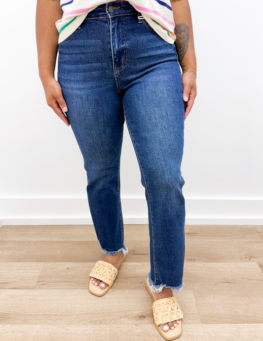 Fall Into Me High Rise Distressed Hem Jeans