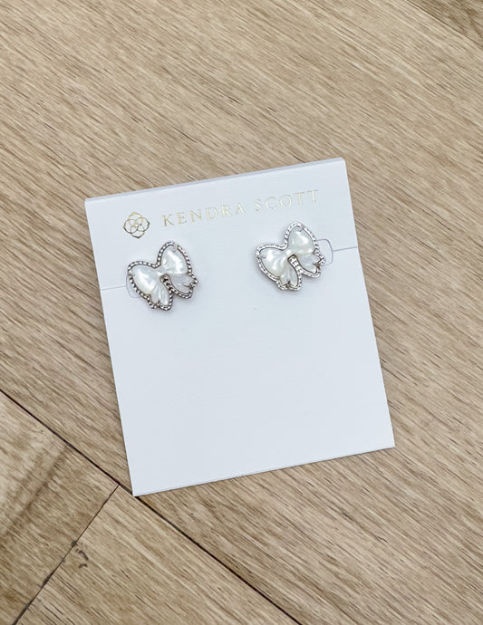 Kendra Scott Haley Bow Stud Silver Earrings in Ivory MOP