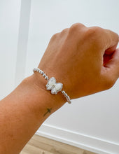 Load image into Gallery viewer, Kendra Scott Haley Bow STRCH Silver Bracelet in Ivory MOP