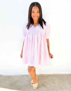 Hopeful Heart Gingham Babydoll Mini Dress in Pink