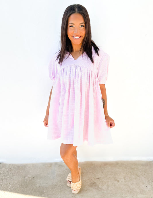 Hopeful Heart Gingham Babydoll Mini Dress in Pink