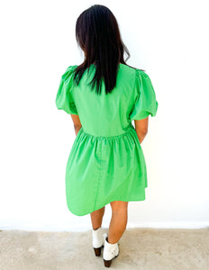One Step Closer Bubble Sleeve Dress in Green