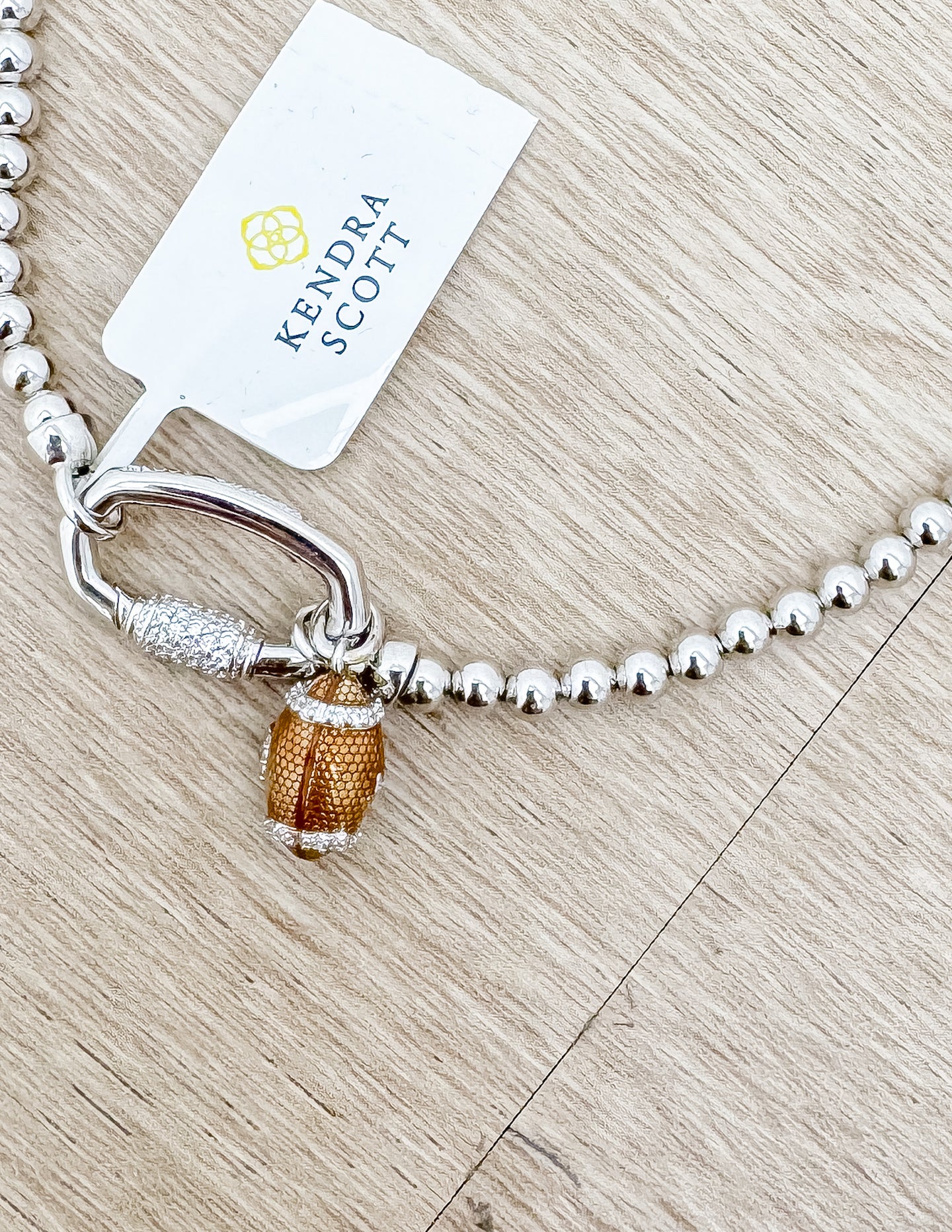 Kendra Scott Football Silver Metal Strand Necklace in White CZ