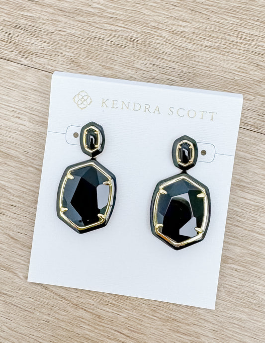 Kendra Scott Daphne Enamel Frame Drop Earrings in Gold Black Agate