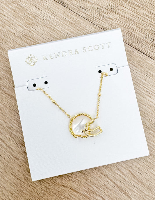 Kendra Scott Football Helmet Pendent Necklace in Gold/Ivory MOP