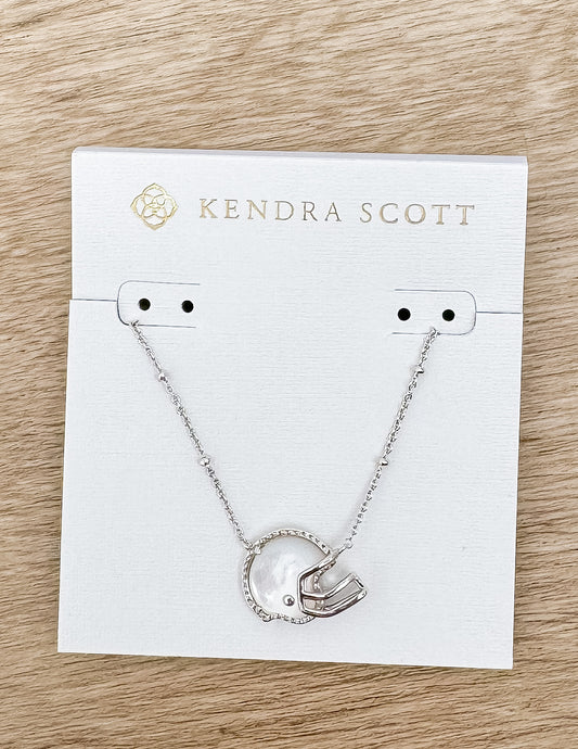 Kendra Scott Football Helmet Pendent Necklace in Silver/Ivory MOP