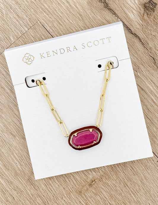 Kendra Scott Elisa Enml Frame Prclp Necklace in Gold/Maroon Magnesite