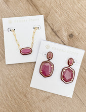 Load image into Gallery viewer, Kendra Scott Daphne Enamel Frame Drop Earrings in Gold Maroon Magnesite