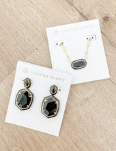 Load image into Gallery viewer, Kendra Scott Daphne Enamel Frame Drop Earrings in Gold Black Agate