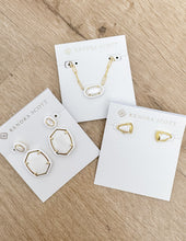 Load image into Gallery viewer, Kendra Scott Daphne Enamel Frame Drop Earrings in Gold White MOP