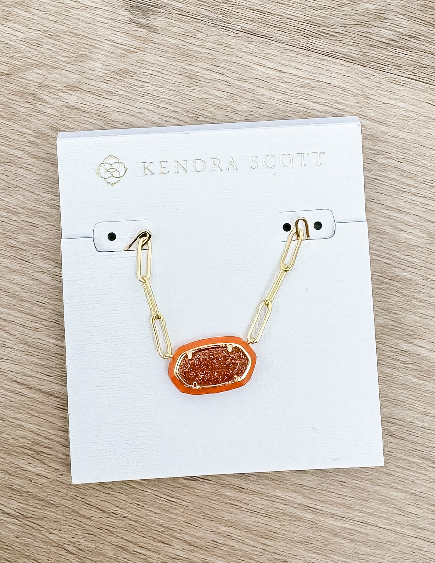 Kendra Scott Elisa Enml Frame Prclp Necklace in Gold/Orange Goldstone