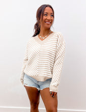 Load image into Gallery viewer, See The Sky Frenchy Checker Pattern Drop Shoulder in Ivory/Taupe