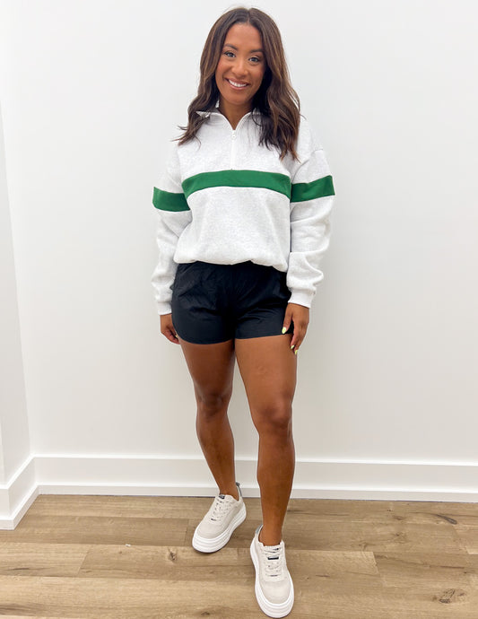 Never Getting Over Half Zip Collar Sweatshirt in Grey/Green