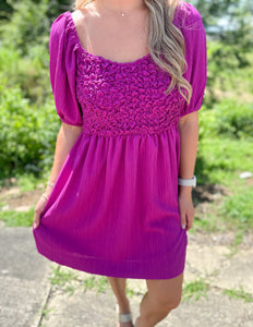 Hammer to the Heart Textured Dress Magenta