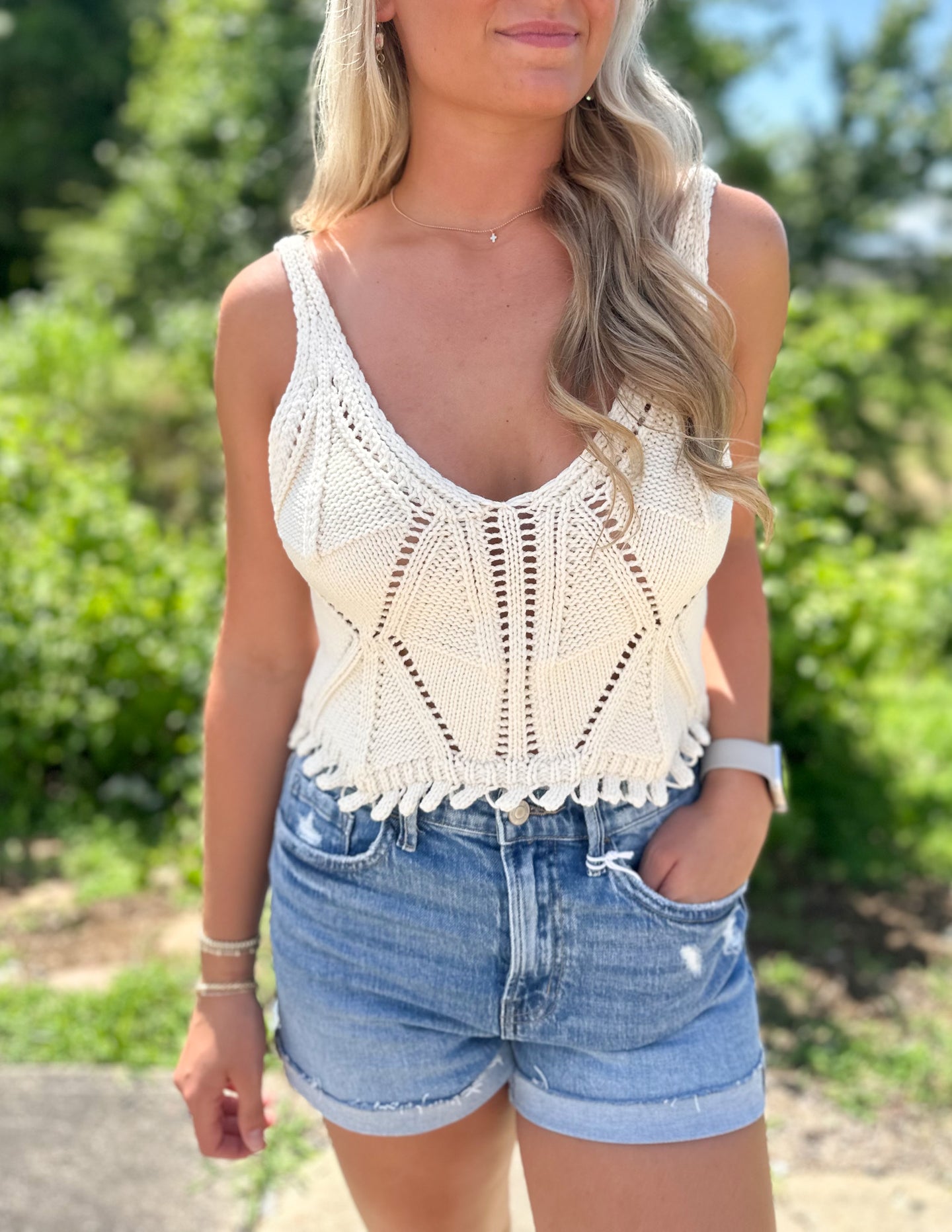 Take Me to the Beach Open Knit Tank Top