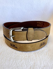 Load image into Gallery viewer, Crazy Horse Light Brown Stitch Leather Embossed Ole Miss Belt