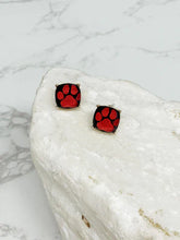 Load image into Gallery viewer, Game Day Paw Print Printed Stud Earrings Red