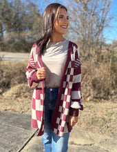 Load image into Gallery viewer, Checkerboard Loose Fit Cardigan Burgundy