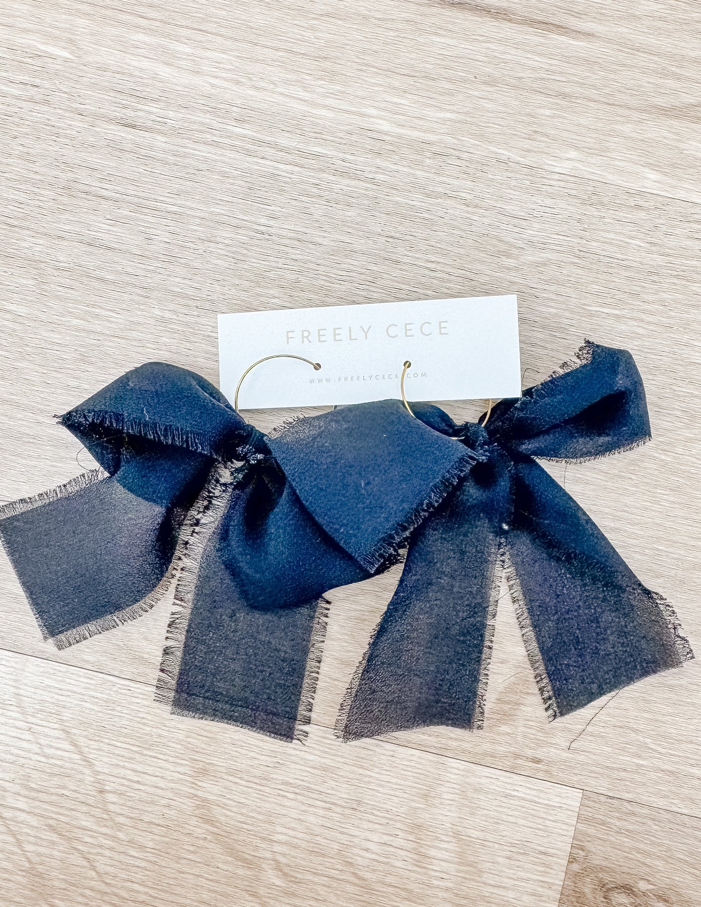 Hand Tied Ribbon Bow Earrings - Black